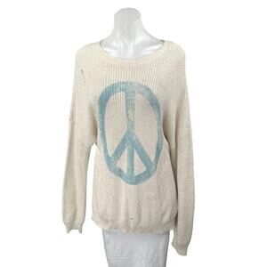 Nordstrom BP Destroy Peace Sign White Beige Knit Long Sleeve Sweater Top Size 1X